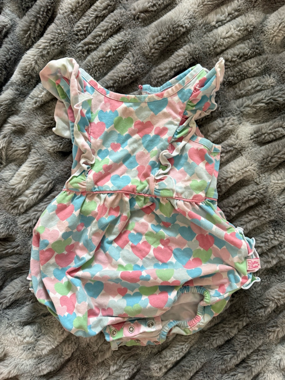Heart Print Baby Romper in Pastel Pink, Blue & Green